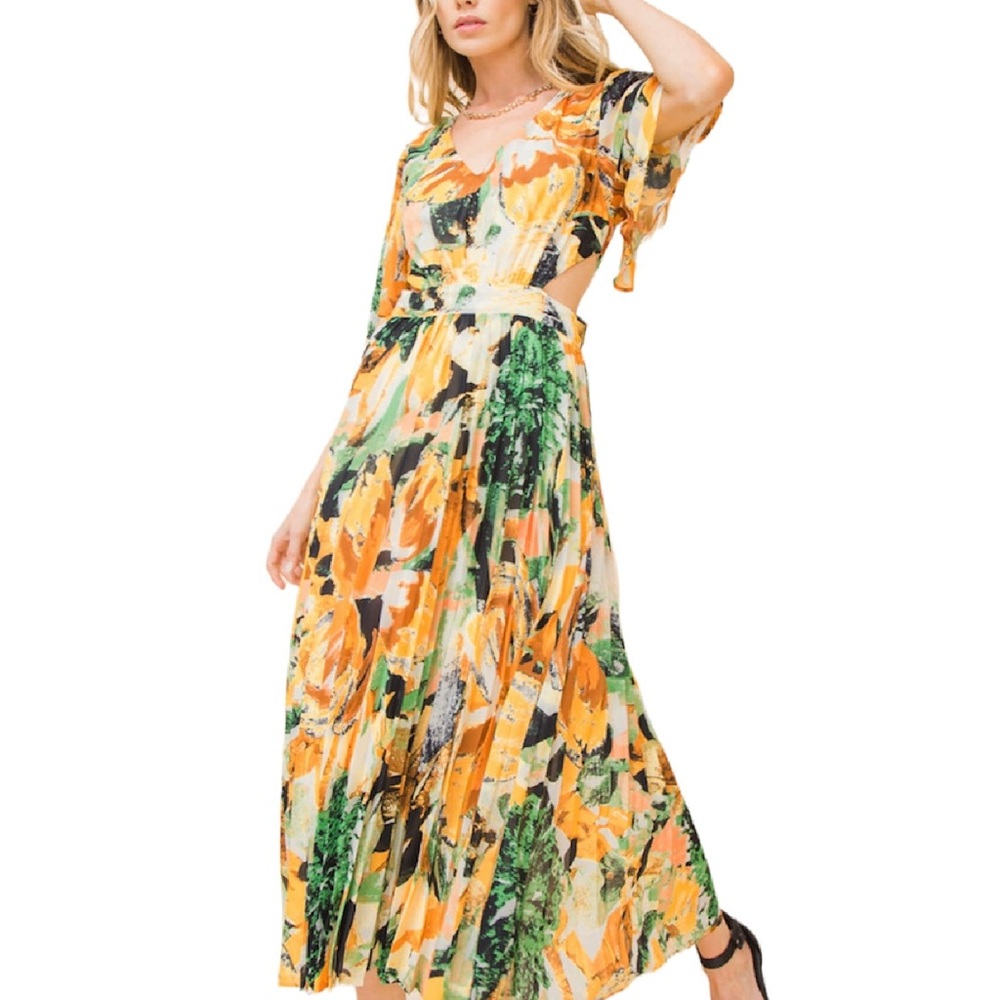 Flying Tomato Floral Orange and Green Maxi Dress New